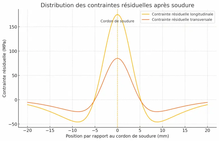 Graphique de tension dans l'acier après soudure